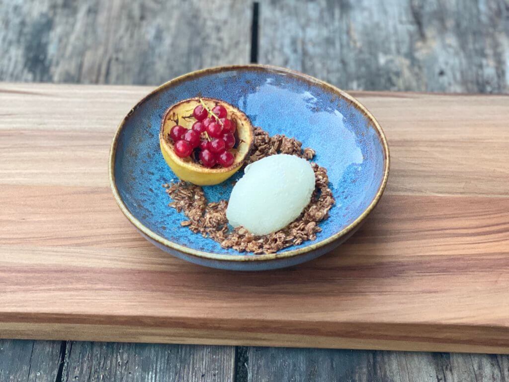Schoko Crumble mit Zitronen Sorbet